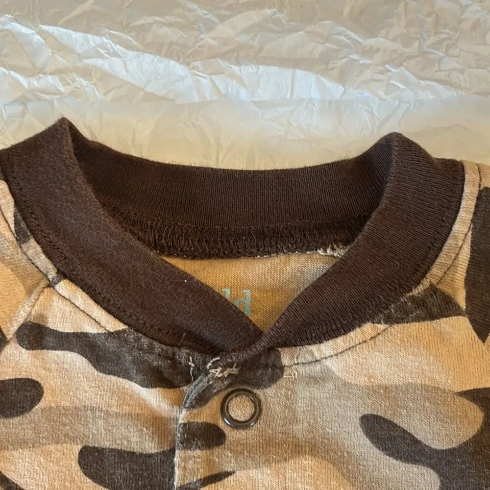Carter’s | Child of Mine Infant Baby Boys Brown Tan Camouflage Summer Romper 12M